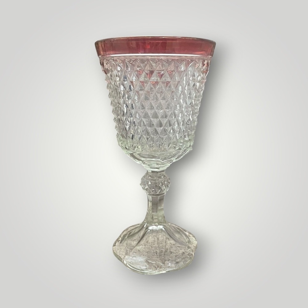 Indiana Glass Company Kings Crown Cranberry Diamond Point Glass Footed Vase